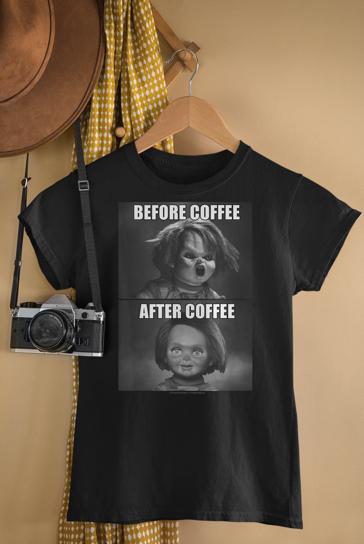 Childs Play Chucky Before Coffee After Coffee Unisex T-Shirt