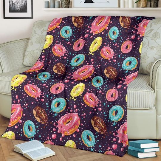 Colorful Donut Fast Food Fleece Blanket Throw Blanket Gift