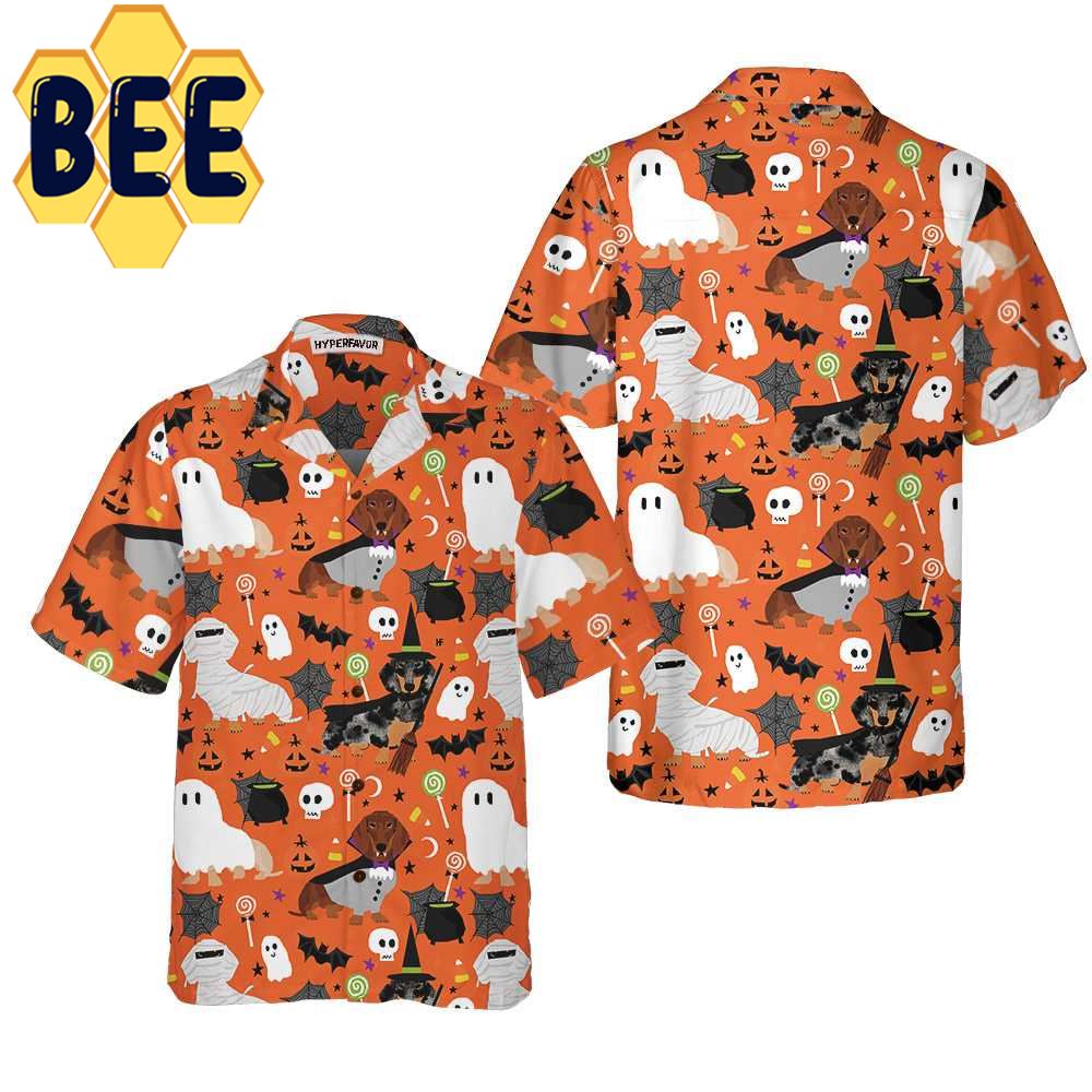 Cute Dachshunds On Halloween Hawaiian Shirt