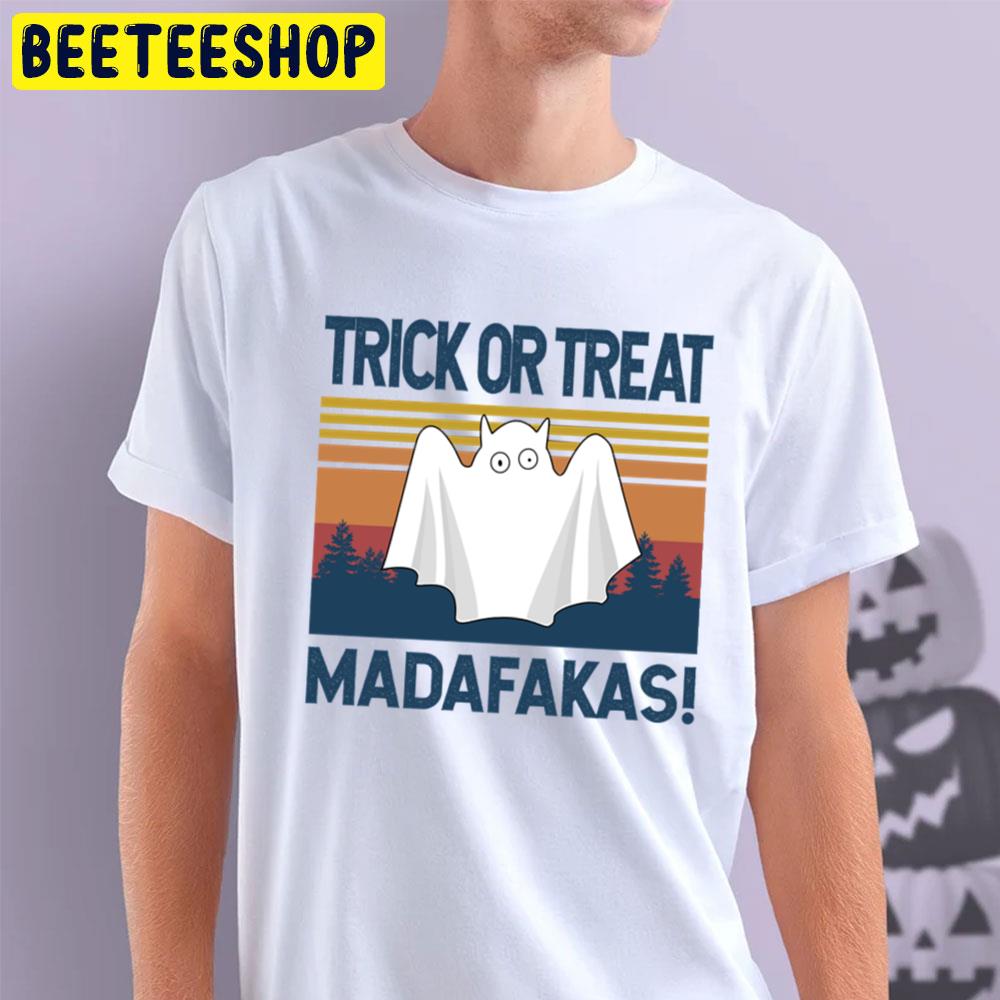 Cute Ghost Cute Cat Ghost Say Trick Or Treat Madafakas Halloween Unisex T-Shirt