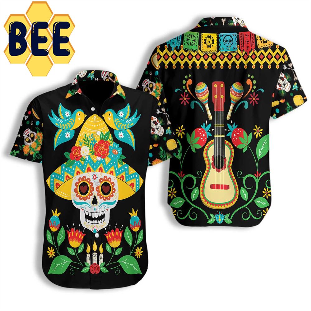 Day Of Dead Sugar Skull And Guitar Hawaiian Shirt