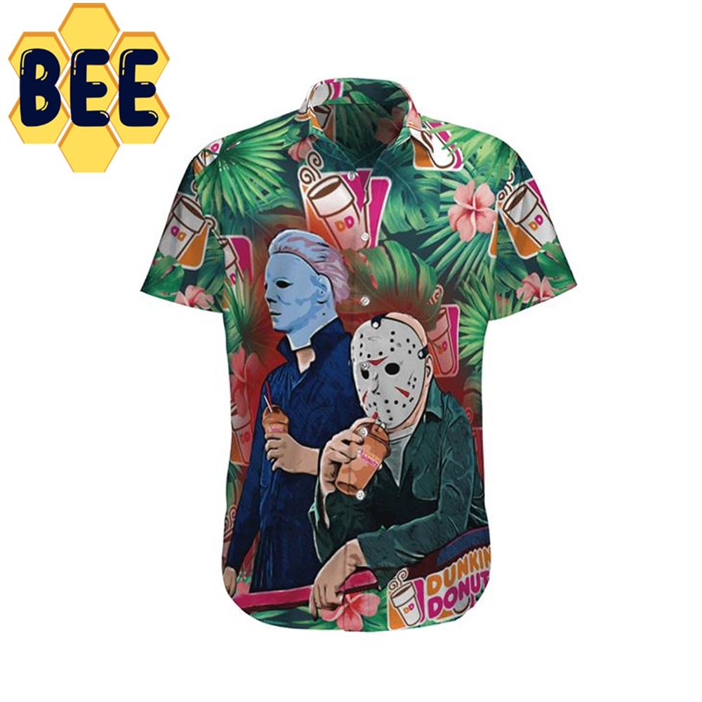 Dunkins Donut Michael Myers And Jason Voorhees Halloween Hawaiian Shirt