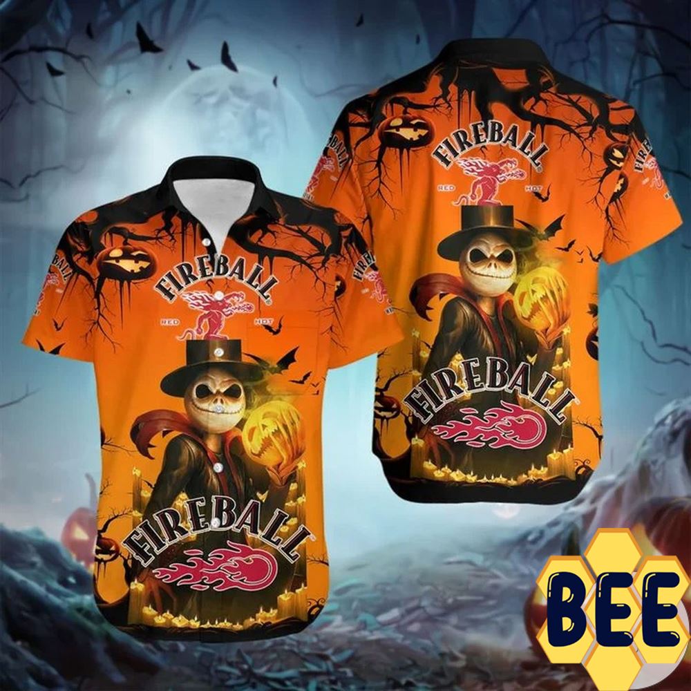 Fireball Skeleton Halloween Hawaiian Shirt