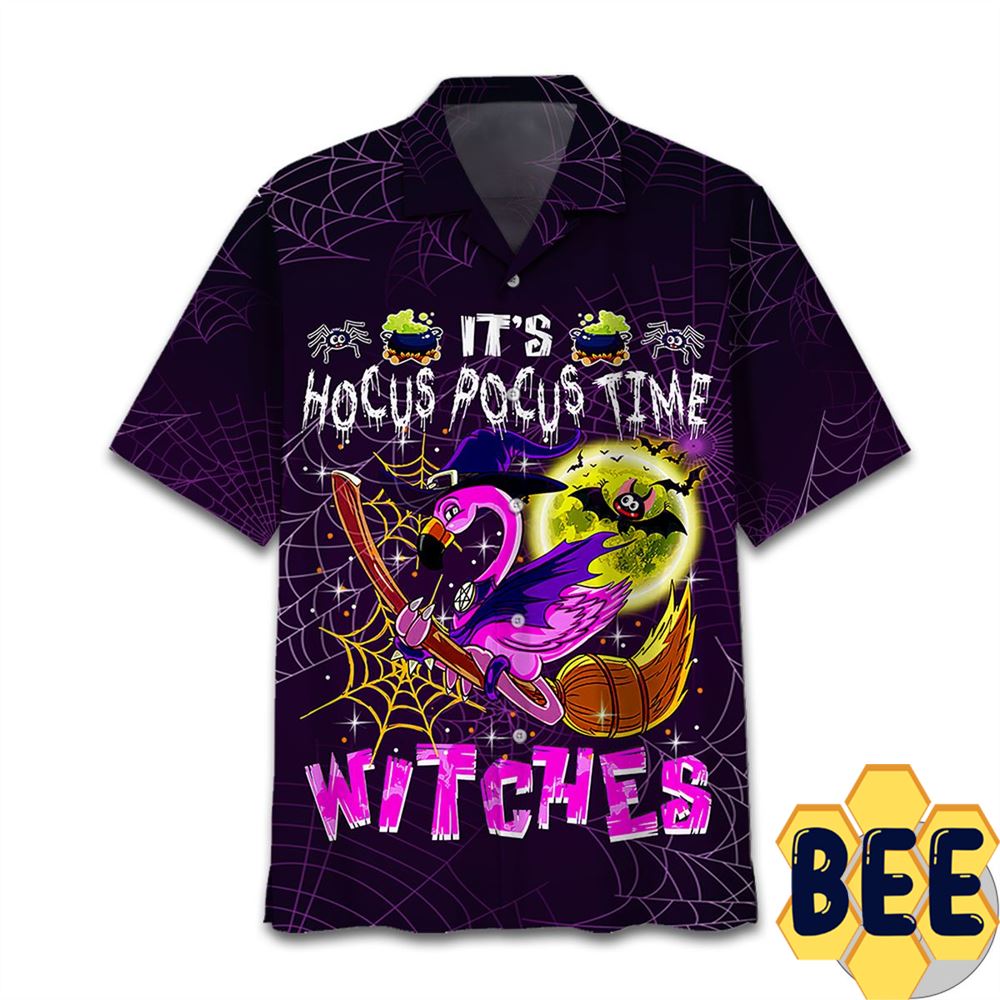 Flamingo Halloween Hocus Pocus Witches Hawaiian Shirt