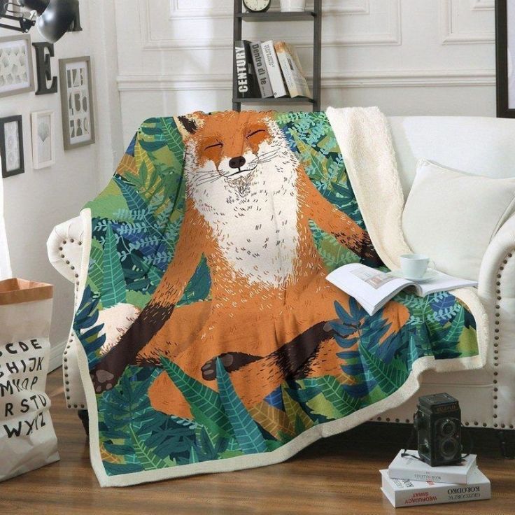 Fox Meditation Premium Comfy Sofa Throw Blanket