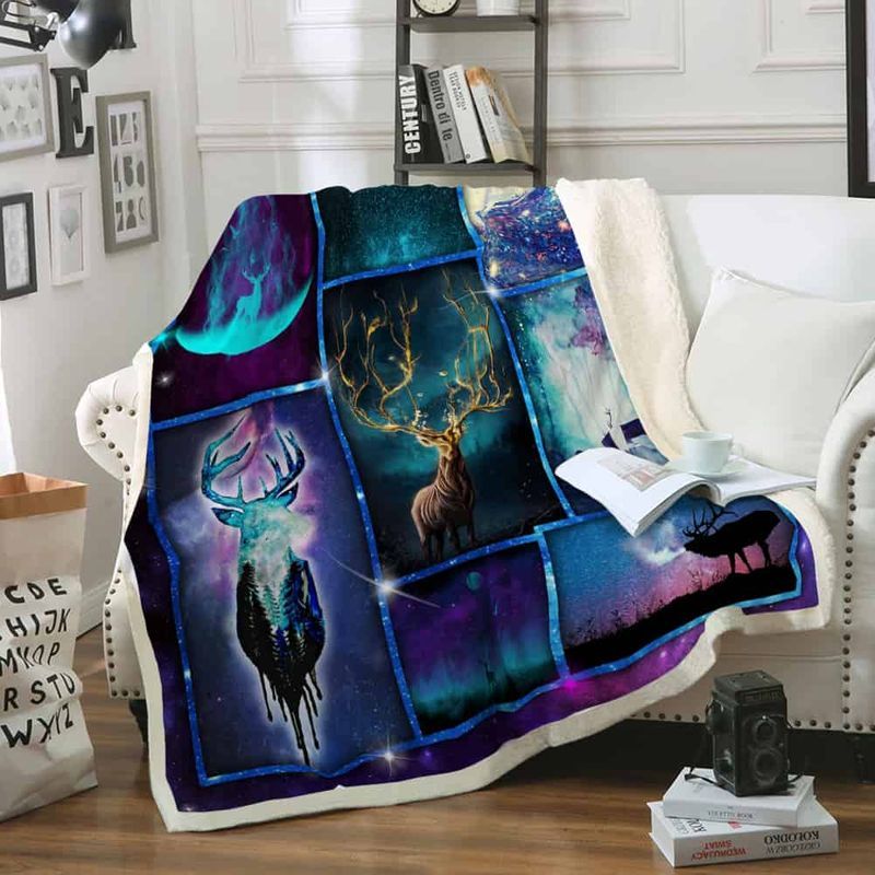 Galaxy Silhouette Deer Premium Comfy Sofa Throw Blanket