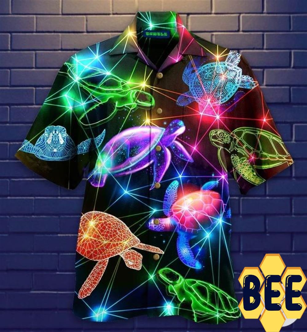 Glowing Neon Turtle Hawaiian Shirt