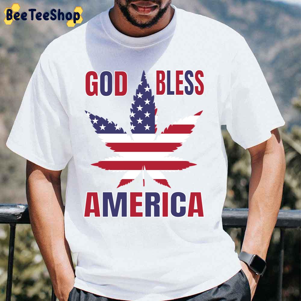 God Bless America Marijuana Leaf American Flag Unisex T-Shirt