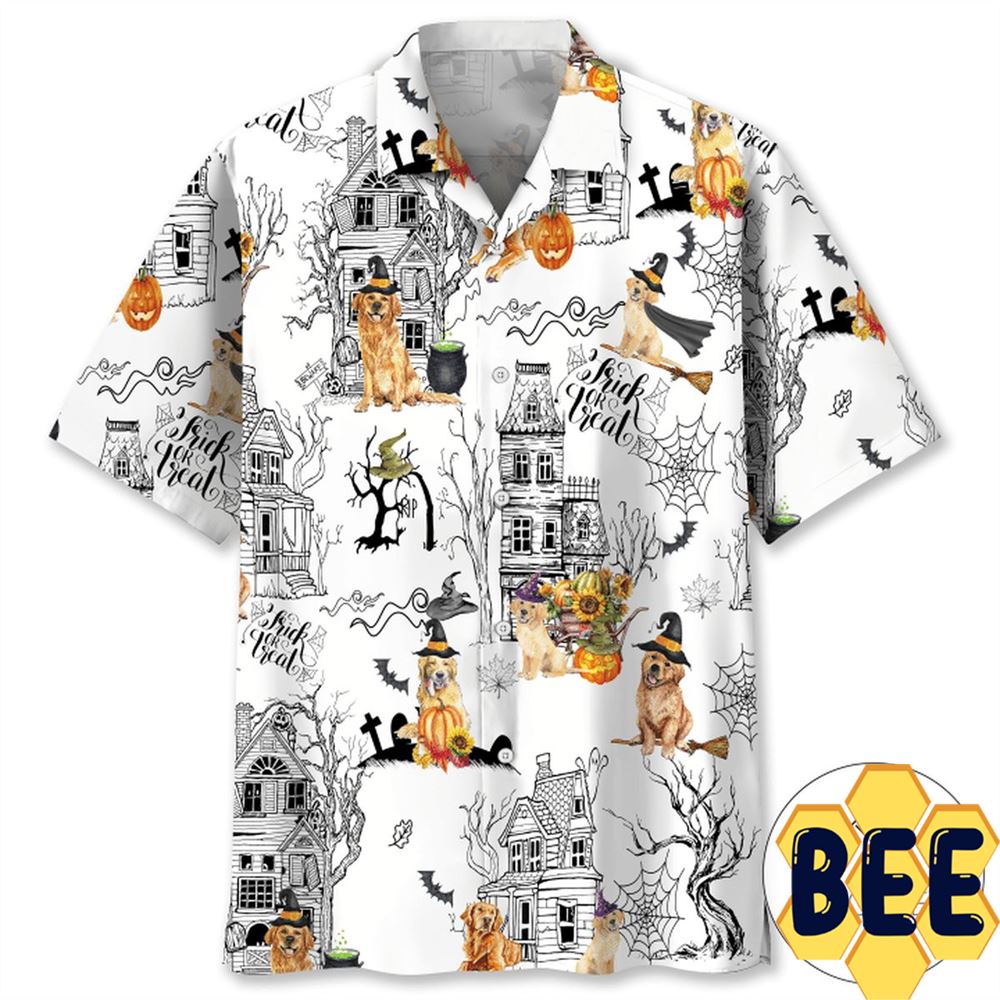 Golden Retriever Halloween Hawaiian Shirt