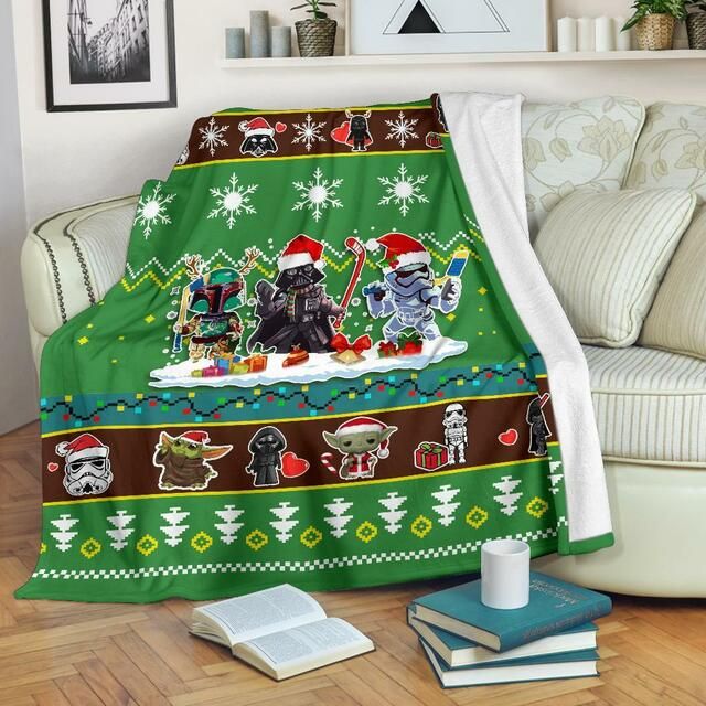 Green Star Wars Chibi Christmas Fleece Blanket Throw Blanket Gift