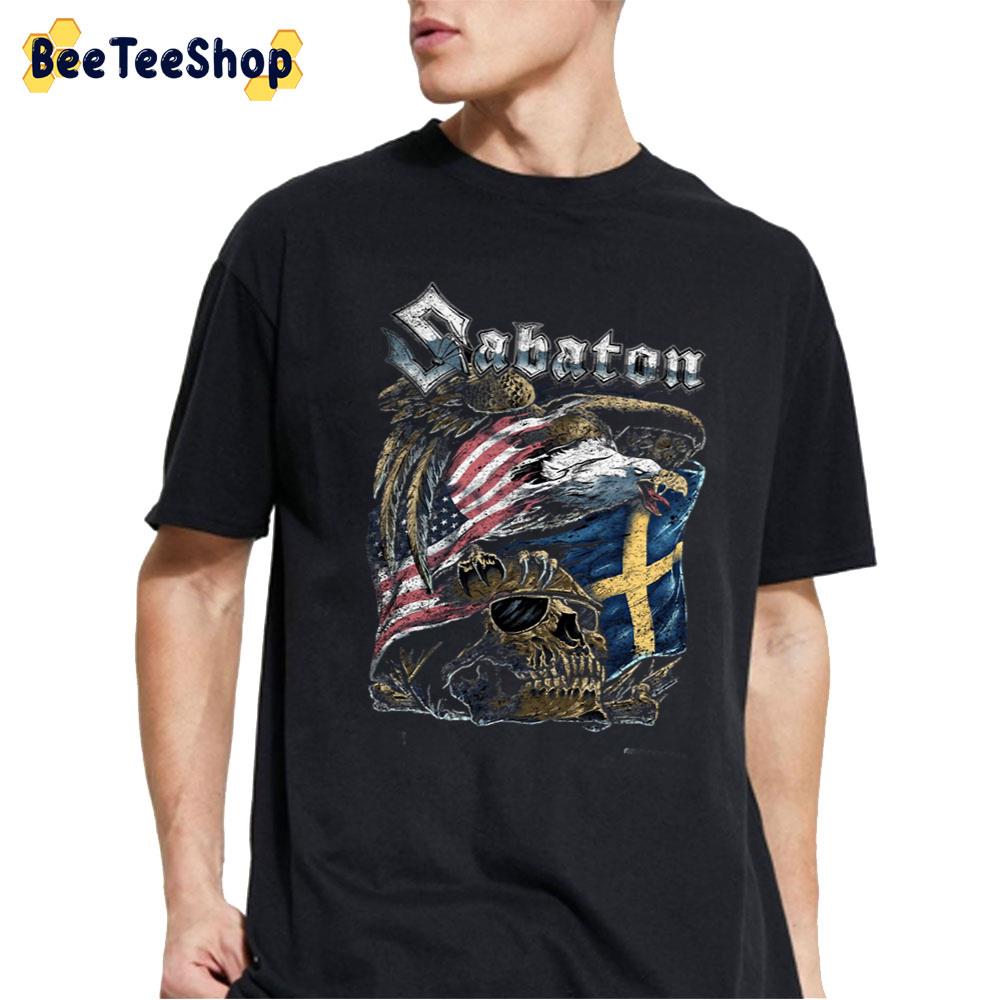 Grunge Eagle Skull And America Flag Sabaton Band Unisex T-Shirt