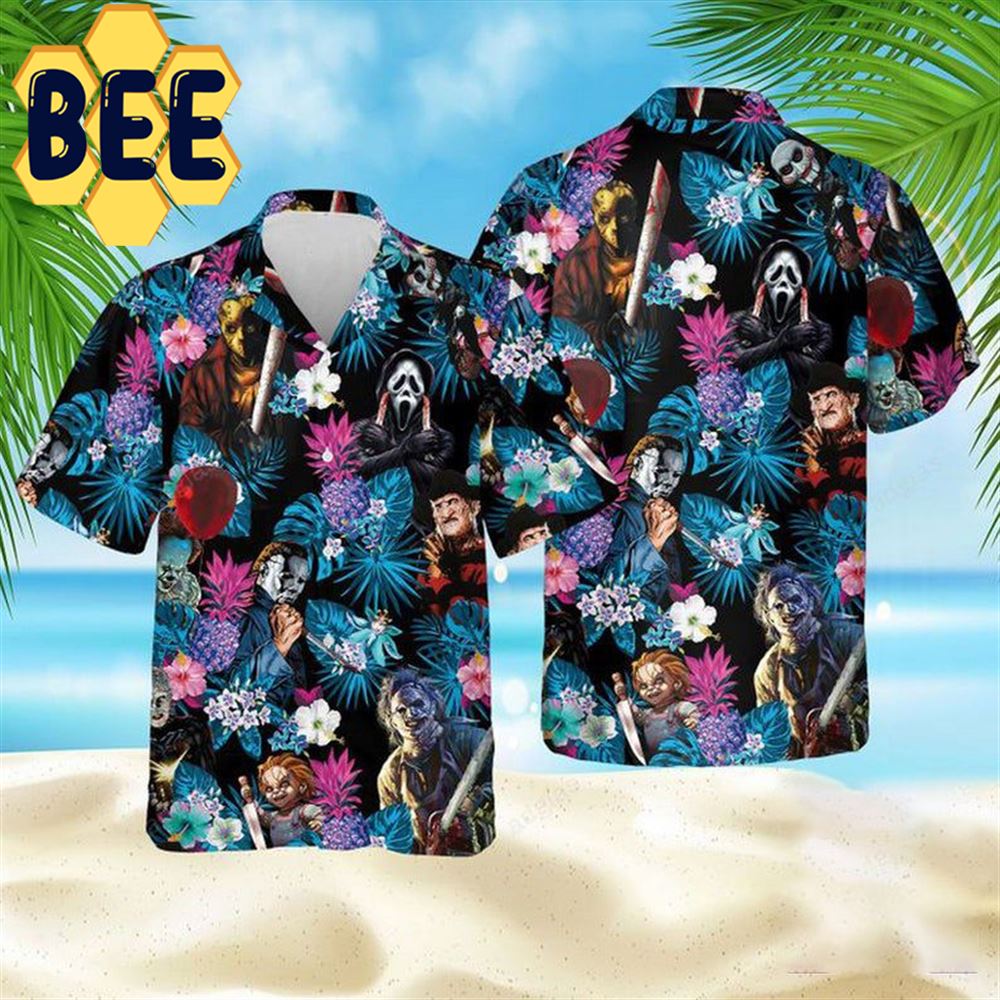 Horror Character Floral Print Hawaiian Shirt For Halloween