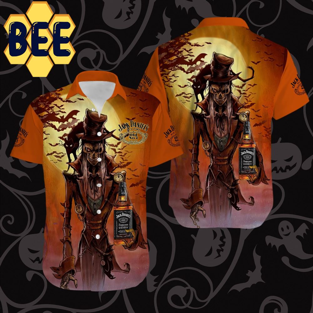 Horror Sunset Skeleton Jack Daniel’s Halloween Hawaiian Shirt