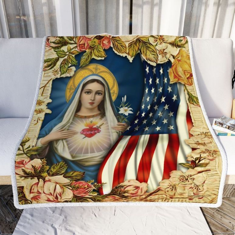 Immaculate Heart Of Mary American Flag Premium Comfy Sofa Throw Blanket