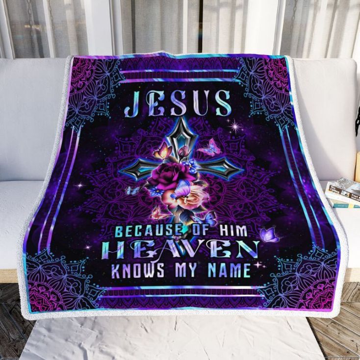 Jesus Because Of Him Heaven Knows My Name Premium Comfy Sofa Throw Blanket