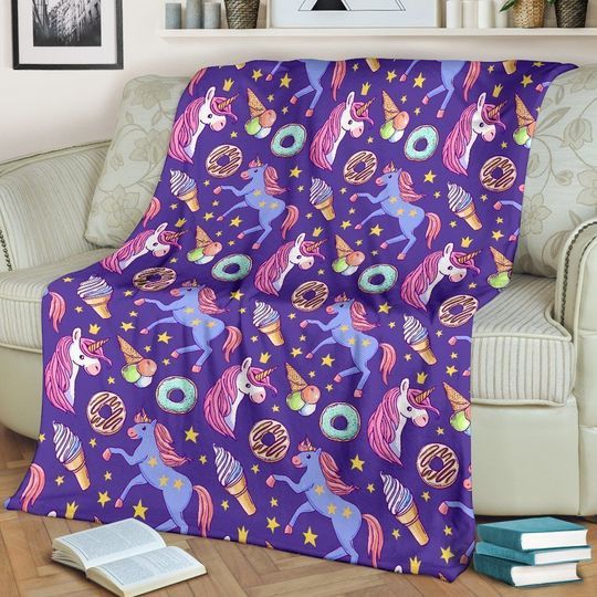 Love Ice Cream Unicorn Sweety Fleece Blanket Throw Blanket Gift