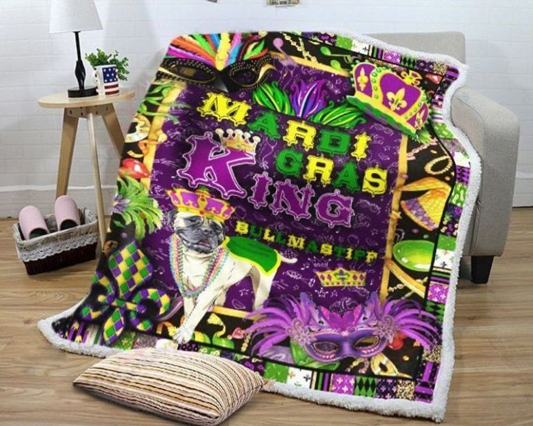 Mardi Gras King Bullmastiff Premium Comfy Sofa Throw Blanket