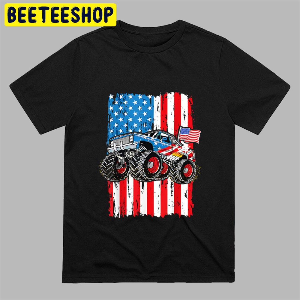 Monster Truck USA Flag Patriotic Boys Men 4th of July Unisex T-Shirt