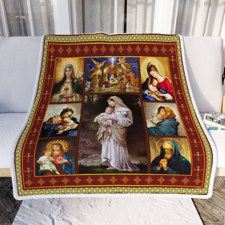 Mother Mary Our Lady Of The Rosary Premium Comfy Sofa Throw Blanket