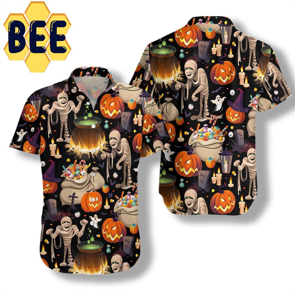 Mummy And Bags Of Sweets Halloween Hawaiian Shirt