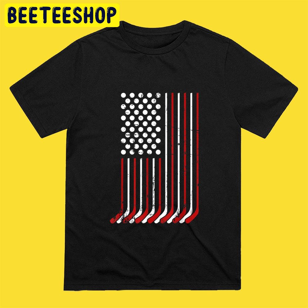 Patriotic US American Hockey Sticks And Stars Stripes Flag Unisex T-Shirt