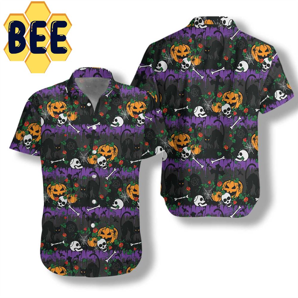 Pumpkin And Black Cats Halloween Hawaiian Shirt