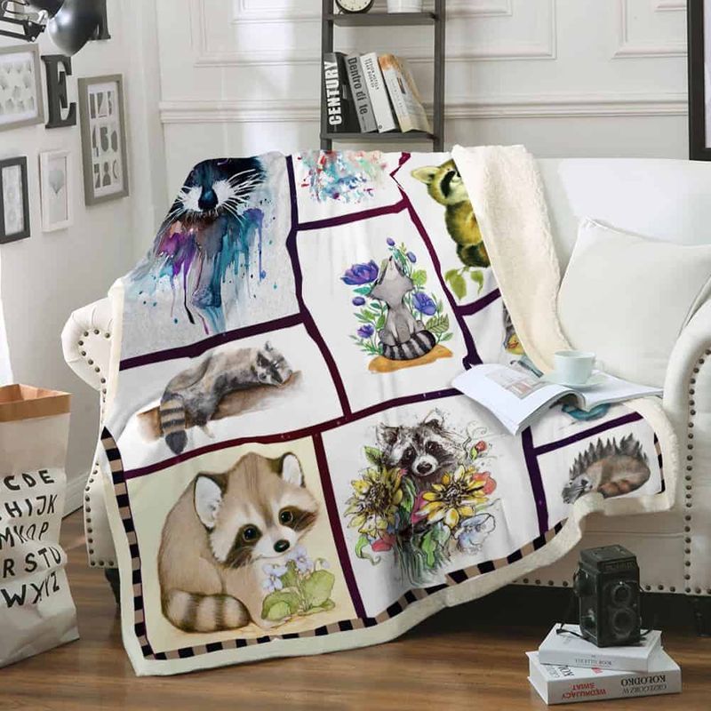 Raccoon Painting And Flower Premium Comfy Sofa Throw Blanket