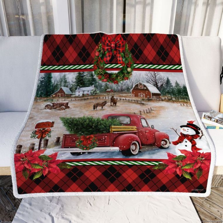 Red Truck Christmas Premium Comfy Sofa Throw Blanket