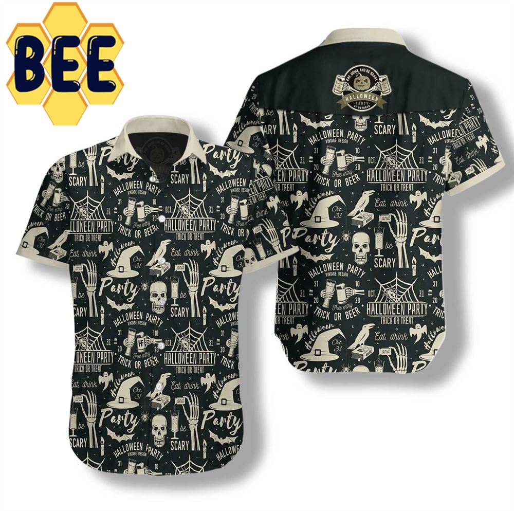 Retro Halloween Beer Party Hawaiian Shirt