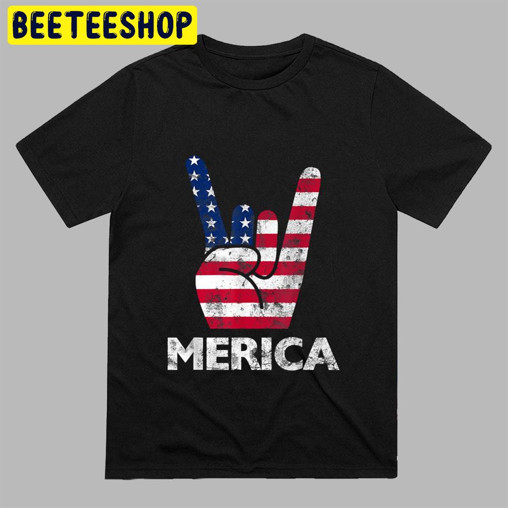 Retro USA 4th of July Vintage American Flag Merica Rock Sign Unisex T-Shirt