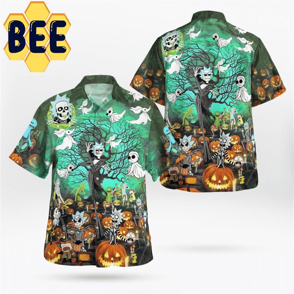 Rick And Morty Tim Burton Halloween Hawaiian Shirt Beeteeshop