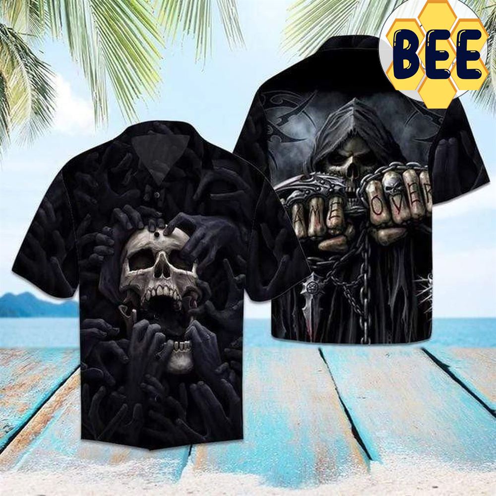 Scary Skeleton Skull Black Cool Halloween Hawaiian Shirts