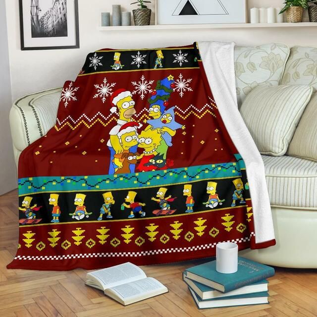 Simpson Family Christmas Fleece Blanket Throw Blanket Gift