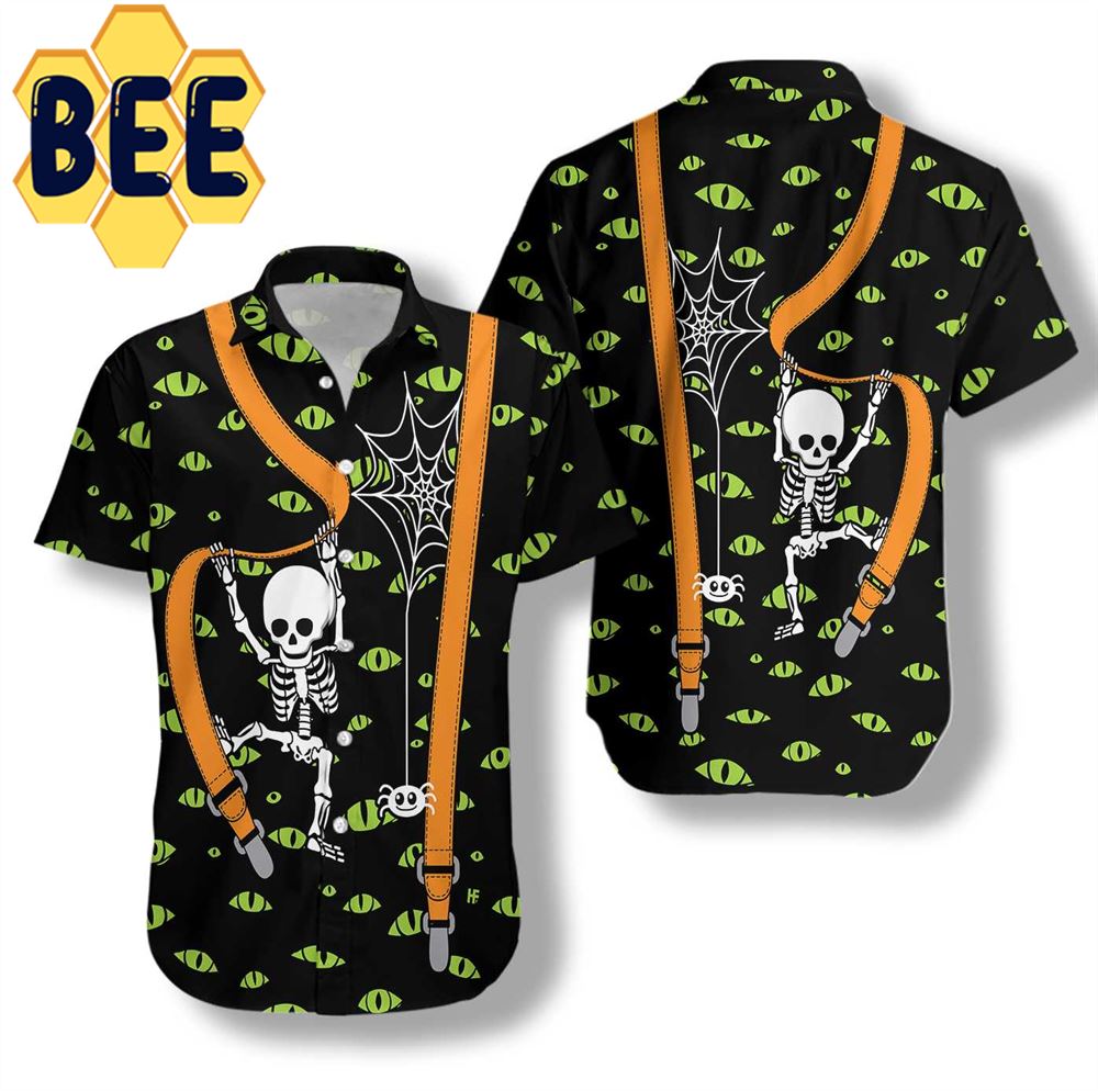 Skeleton And Monster Eyes Halloween Hawaiian Shirt