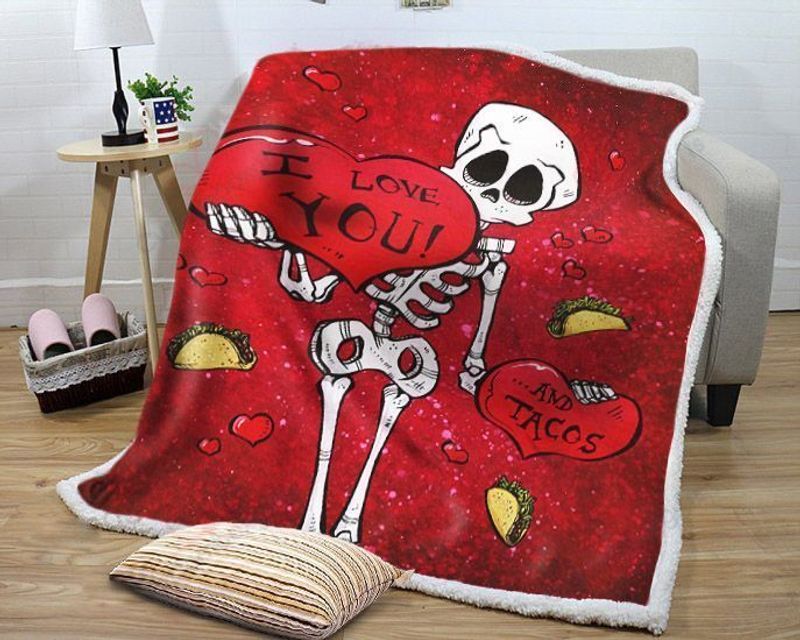 Skeleton I Love You And Tacos Premium Comfy Sofa Throw Blanket