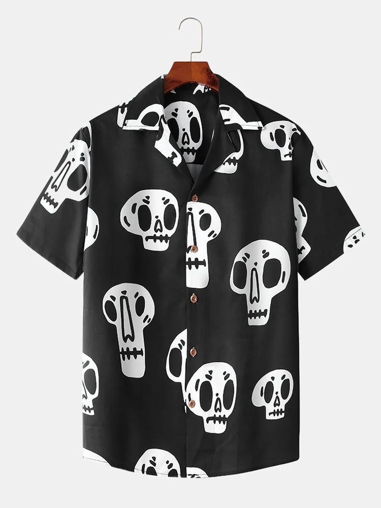 Skeleton Print Hawaiian Shirt For Halloween