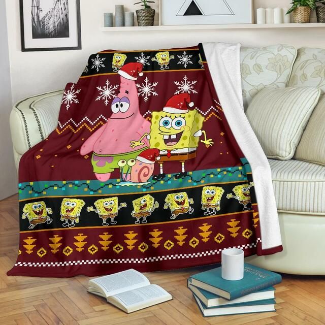 Spongebob Christmas Fleece Blanket Throw Blanket Gift - Beeteeshop