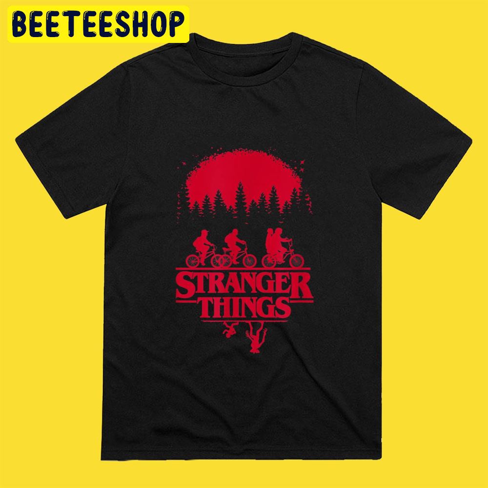 Stranger Things Group Shot Bike Ride Upside Down Silhouette Unisex T-Shirt