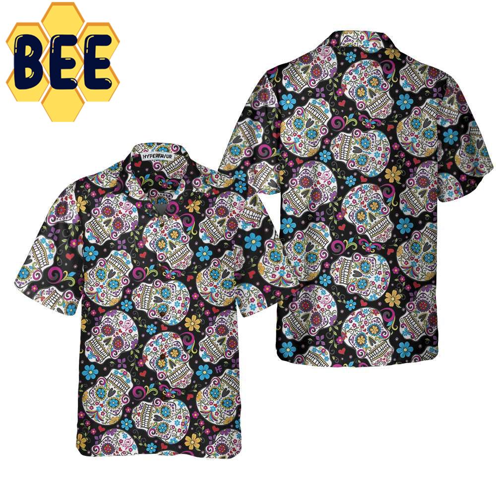 Sugar Skulls With Flowers Hawaiian Shirt