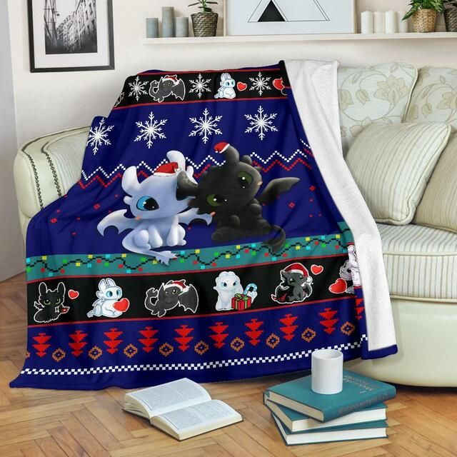 Toothless And Light Fury Christmas Fleece Blanket Throw Blanket Gift