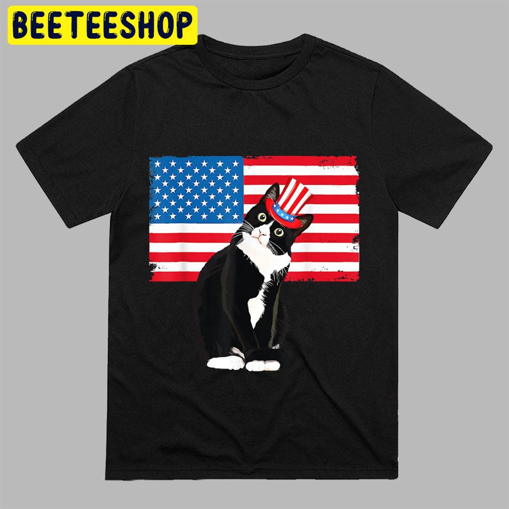 Tuxedo Cat 4th of July Hat Patriotic Art Unisex T-Shirt