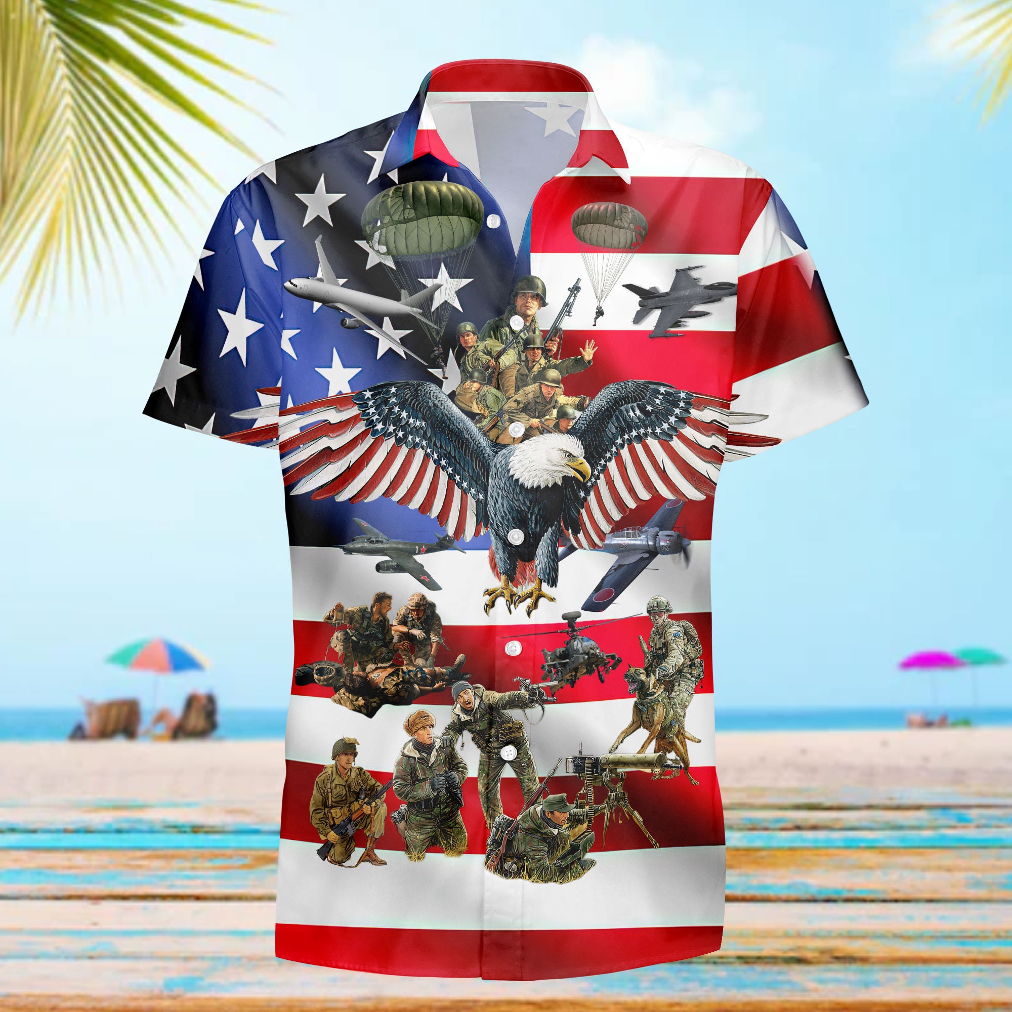 Veterans Eagle American Flag Hawaiian Shirt