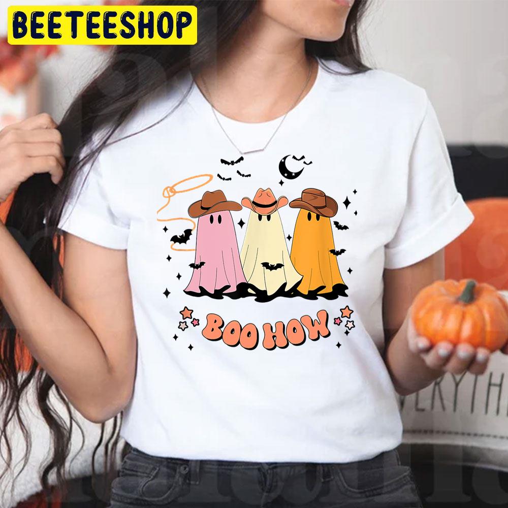 3 Cute Ghost Boo Haw Cowboy Cowgirl Western Vintage Halloween Trending Unisex T-Shirt