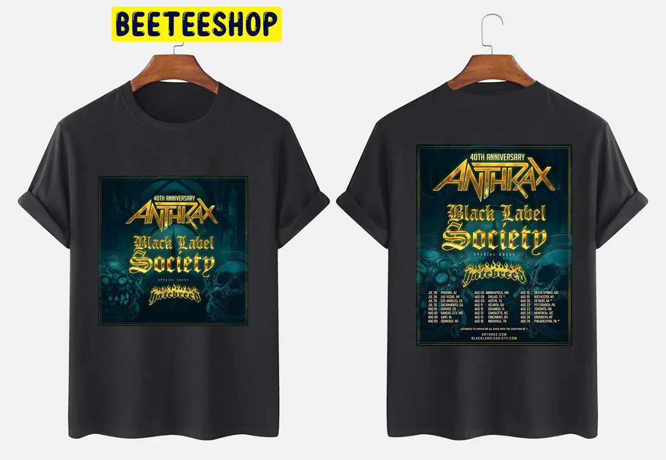 40th Anniversary Anthrax Black Label Society Book Summer 2022 Tour With Hatebreed Double Sided Unsiex T-Shirt