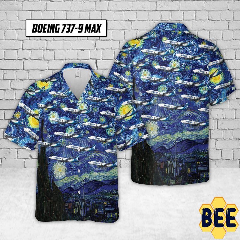 Alaska Airlines Boeing 737-9 Max Starry Night Trending Hawaiian Shirt