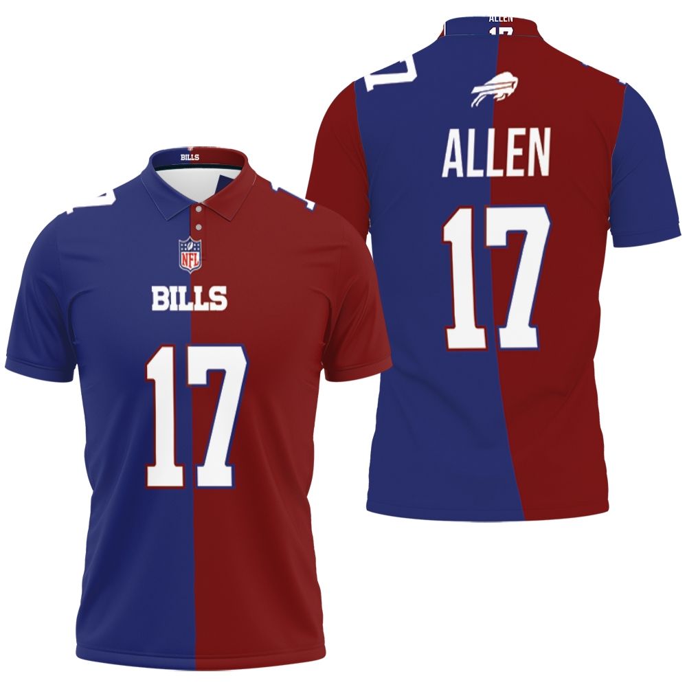 Art Buffalo Bills Josh Allen #17 Great Player Nfl Vapor Limited Royal Red Two Tone Jersey Style Polo Shirt