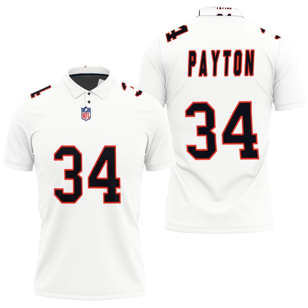 Art Chicago Bears Walter Payton #34 Great Player Nfl American Football Team Custom Game White Polo Shirt