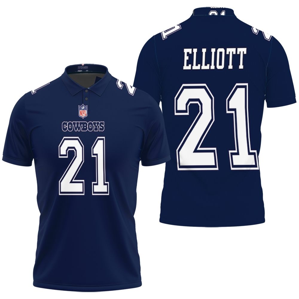 Art Dallas Cowboys Ezekiel Elliott #21 Great Player Nfl American Football Game Navy 2019 Jersey Style Polo Shirt