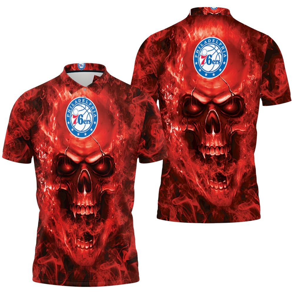 Art Philadelphia 76ers Nba Fans Skull 3D All Over Print Polo Shirt