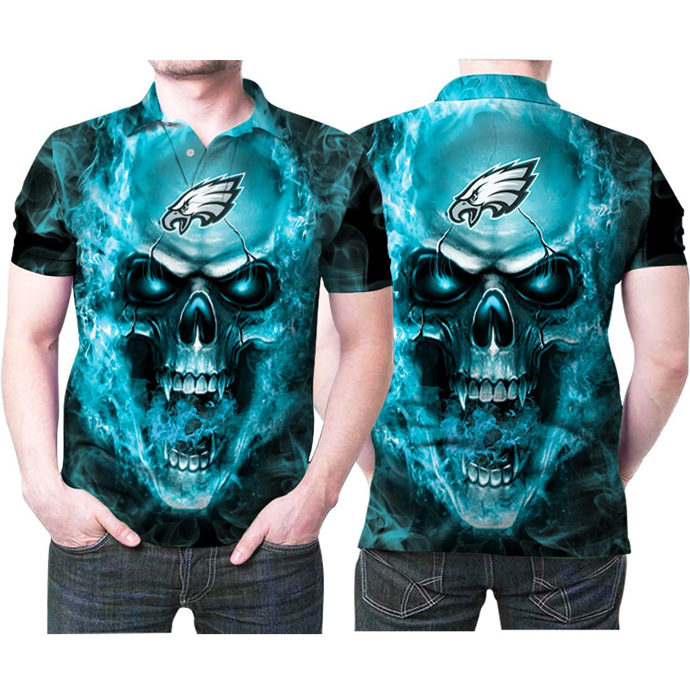 Art Philadelphia Eagles Blue Vapor Skull 3D All Over Print Polo Shirt